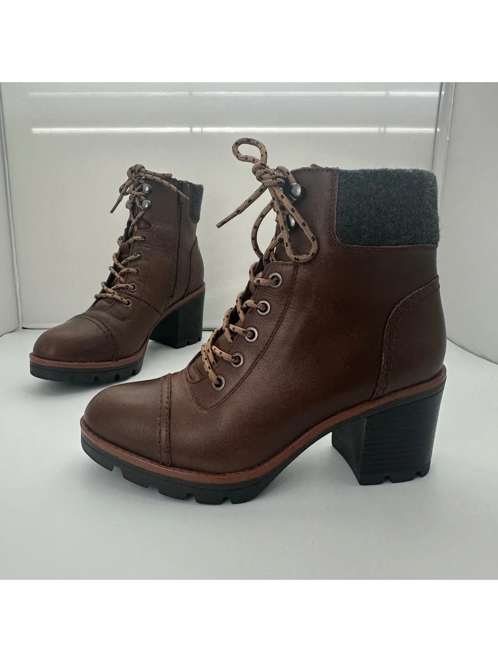 Naturalizer Varuna Waterproof Leather Lace Up Ankle Boots Brown Wool 7.5 womens